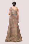 Shop_Onaya_Beige Georgette Printed And Embellished Geometric Pleated Gown  _at_Aza_Fashions