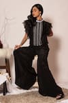 Shop_Vanshika Agarwal Label_Black Organza, Bamberg Silk, Lining Embroidered Top And Sharara Flared Pant Set _at_Aza_Fashions
