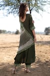Shop_The Home Affair_Green Cotton, Chiffon Lace Round Neck Umbrella Cut Kurta Set With Shaded Dupatta _at_Aza_Fashions