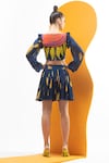 Shop_Nautanky_Blue Top Natural Crepe Printed Abstract Leaf Crop And Short Skirt Set _at_Aza_Fashions