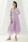 Shop_Roze_Purple Kantha Cotton Embellished Lace Scallop V Neck Aria Panelled Kurta _at_Aza_Fashions