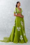 Shop_Devnaagri_Green Raw And Organza Embroidery Thread V Neck Floral Lehenga Set _at_Aza_Fashions