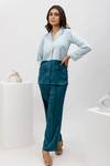 Shop_Dawn And Dusk_Blue Satin Collared Neck Magic Dual Tone Shirt And Pant Set _at_Aza_Fashions