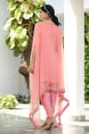 Shop_Tarini Vij_Pink Kurta And Dhoti Irish Satin Cape Silk Organza Sheer & Pant Set _at_Aza_Fashions