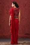 Shop_MINAKI_Red Crepe And Organza Embroidery Sequins V Neck Pre-draped Ruffle Saree Set _at_Aza_Fashions