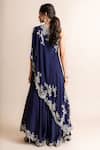 Shop_Nupur Kanoi_Blue Crepe Hand Embroidery Mirror Work One Shoulder Cape With Sharara _at_Aza_Fashions