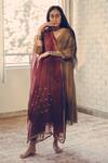 Shop_Sarang Kaur_Maroon Organza Embroidery Sequin Stole _at_Aza_Fashions
