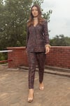 Safaa_Blue Acrylic Viscose Blend Woven Paisley And Foliage Nawra Blazer And Pant Set _Online_at_Aza_Fashions