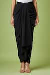 Shop_Aakaar_Black Moss Crepe Plain Draped Maxi Skirt _at_Aza_Fashions