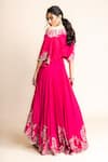 Shop_Nupur Kanoi_Fuchsia Crepe Hand Embroidery Mirror Work Placement Top With Sharara  _at_Aza_Fashions