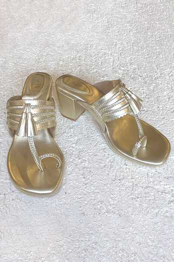 Shop_Sandalwali_Gold Alia Kolhapuri Block Heels _at_Aza_Fashions