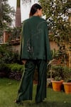 Shop_OMANA BY RANJANA BOTHRA_Emerald Green Linen Satin Hand Embroidered Cutdana And Anchor Cut Trouser Set _at_Aza_Fashions