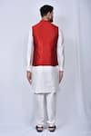 Shop_Arihant Rai Sinha_Red Art Silk Plain Crystal Buttonned Nehru Jacket _at_Aza_Fashions