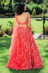 Redpine Designs_Red Viscose, Net Sequins, Embroidery, Cut Work Floral Print Lehenga Set _Online_at_Aza_Fashions