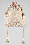 Shop_ClutcH'D_Peach Embroidery, Beads Silk Potli Bag _at_Aza_Fashions