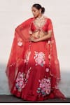 Shop_NEHA SAXENA_Red Modal Silk Hand Painted Rose Embroidered Blouse Lehenga Set  _at_Aza_Fashions