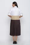 Shop_Escape By Aishwarya_Brown Cotton Satin Colorblock Pleated Dress _at_Aza_Fashions