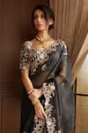 Shop_Prisho_Black Saree Organza Embroidery Dori V Neck Floral Border With Blouse _at_Aza_Fashions