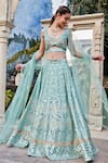 Shop_Mehak Murpana_Green Dupion Crepe Embroidery Mirror Deep Round Blouse Bridal Lehenga Set _at_Aza_Fashions