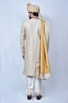 Shop_Arihant Rai Sinha_Beige Silk Blend Embroidery Thread Sherwani Set With Dupatta _at_Aza_Fashions