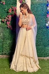 Shop_Aaryaa By Kashveen Kohli_Off White Georgette Hand Embroidered Thread Round Blouse Lehenga Set _at_Aza_Fashions