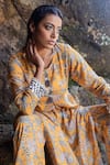 Shop_Yogita Kadam_Yellow Pure Muslin Hand Embroidered Printed Straight Kurta And Pant Set  _at_Aza_Fashions