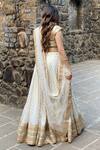 Shop_Priti Sahni_Ivory Silk, Georgette, Tulle Pearls, Sequins, Zari Round Embroidered Lehenga Set _at_Aza_Fashions