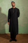 Shop_Ankita Shahabadi_Black Silk Muslin Nakshi Drape Kurta _at_Aza_Fashions