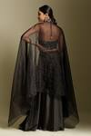 Shop_Two Sisters By Gyans_Black Organza, Skirt Satin Sequin, Cut Dana, Pearls And Embellished Draped Set _at_Aza_Fashions