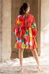 Shop_Pooja-Keyur_Multi Cotton Satin Print Splash V Neck Abstract Dress  _at_Aza_Fashions