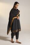 Shop_Shorshe Clothing_Black Handloom Silk Leaves Cutdana Embellished Dupatta _at_Aza_Fashions