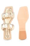 Shop_Kaltheos_Gold Plain Maureen Metallic Ruffle Strap Block Heels _at_Aza_Fashions