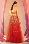 Shop_Silky Bindra_Orange Net Embroidery Floral Sweetheart Neck Flower Vine Lehenga Set _at_Aza_Fashions