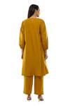 Shop Khat Yellow Poplin V-neck Pleated Cotton Dress Pant Co-ord Set at Aza Fashions Shop_Khat_Yellow Poplin V-neck Pleated Cotton Dress Pant Co-ord Set _at_Aza_Fashions