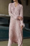 Shop_Nadine Dhody_Pink Artificial Georgette Embroidery Floral Sia Stripe Long Kurta Set  _at_Aza_Fashions