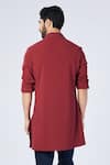 Shop_S&N by Shantnu Nikhil_Red Poly Blend Embroidered Crest Button Down Shirt Kurta_at_Aza_Fashions