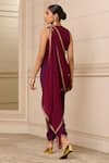 Shop_Tarun Tahiliani_Purple Georgette Hand Embroidered Floral Concept Dhoti Jumpsuit Fluted Saree _at_Aza_Fashions