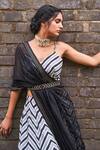 Shop_17:17 By Simmi Saboo_Black Muslin Silk Printed And Hand Embroidered Chevron V Lyra Lehenga Set _at_Aza_Fashions