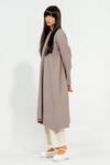 Shop_Stoique_Grey Cotton Matty Applique V Neck Cinnamon Work Asymmetric Hem Tunic _at_Aza_Fashions