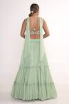 Shop_Merge Design_Green Chiffon, Crepe Sequins, Piping V-neck Tiered Lehenga Set _at_Aza_Fashions