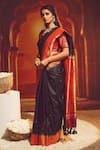 Shop_Paaprika_Black Paithani Silk Handwoven Floral Patterns Muniya Saree  _at_Aza_Fashions