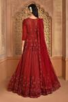Shop_Kalighata_Maroon Net Embroidery, Sequins V-neck Sea Noor Gown _at_Aza_Fashions