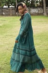 Shop_Baju_Green 40% , 60% , Chanderi Lola Pintucked Maxi Dress_at_Aza_Fashions
