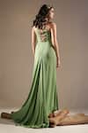 Shop_Nikita Mhaisalkar_Green Luxe Suiting Embellished Metallic Work V Yoke Trail Gown _at_Aza_Fashions
