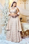 Shop_Varun Chakkilam_Beige Silk Organza Embroidery Glass Bead Sweetheart Chevron Bridal Lehenga Set _at_Aza_Fashions