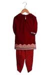 Shop_MI Dulce AN'YA_Red Velvet, Handloom , Chanderi, Mirrors, Kurta And Dhoti Pant Set _at_Aza_Fashions
