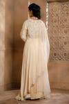 Shop_Omana By Ranjana Bothra_Ivory Silk, Chiffon, Organza Embroidery, Cut Asymmetric Anarkali Sharara Set _at_Aza_Fashions