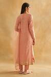 Shop_Taisha_Pink Chanderi Cotton, Silk Organza Pearls Split Embellished Kurta Churidar Set _at_Aza_Fashions