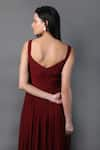 Shop_Swatee Singh_Maroon Georgette Solid Sweetheart Neck Pleated Midi Dress _at_Aza_Fashions