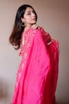 Shop_Shrutkirti_Pink Chanderi Printed Floral V Neck Wrap Anarkali Set _at_Aza_Fashions